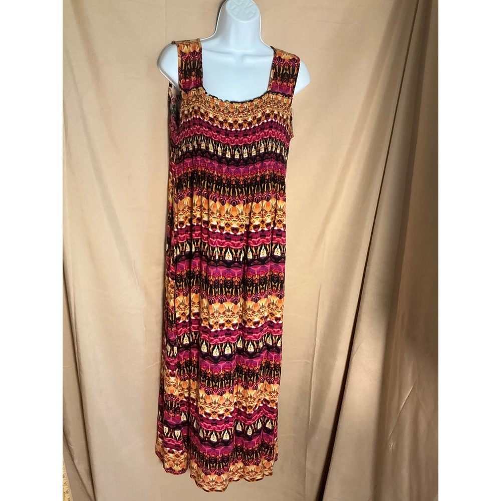 Elementz Maxi Dress Women Large Multicolor Excellent Smocked Boho Rayon MCAD0254